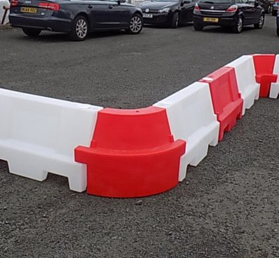 red and white barrier snake