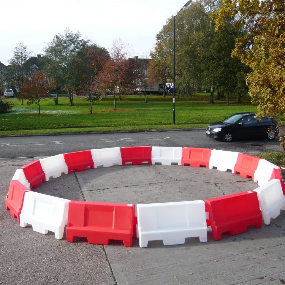 red and white barrier circle