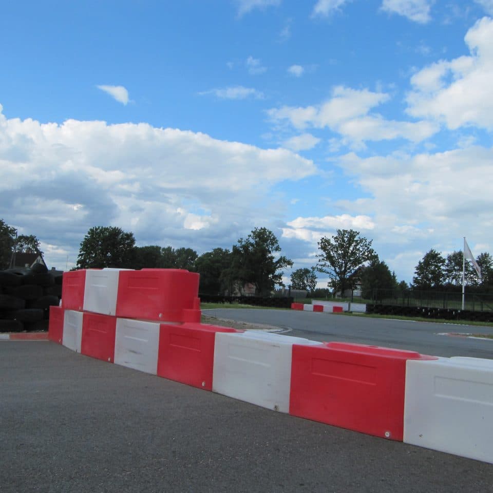 red and white race barrier