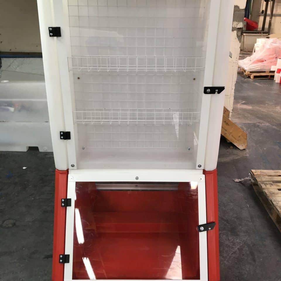 red and white fire exit section